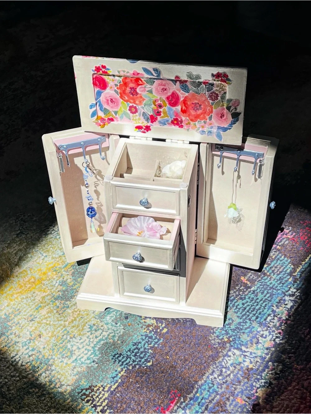 hand restored floral cottage core jewelry box